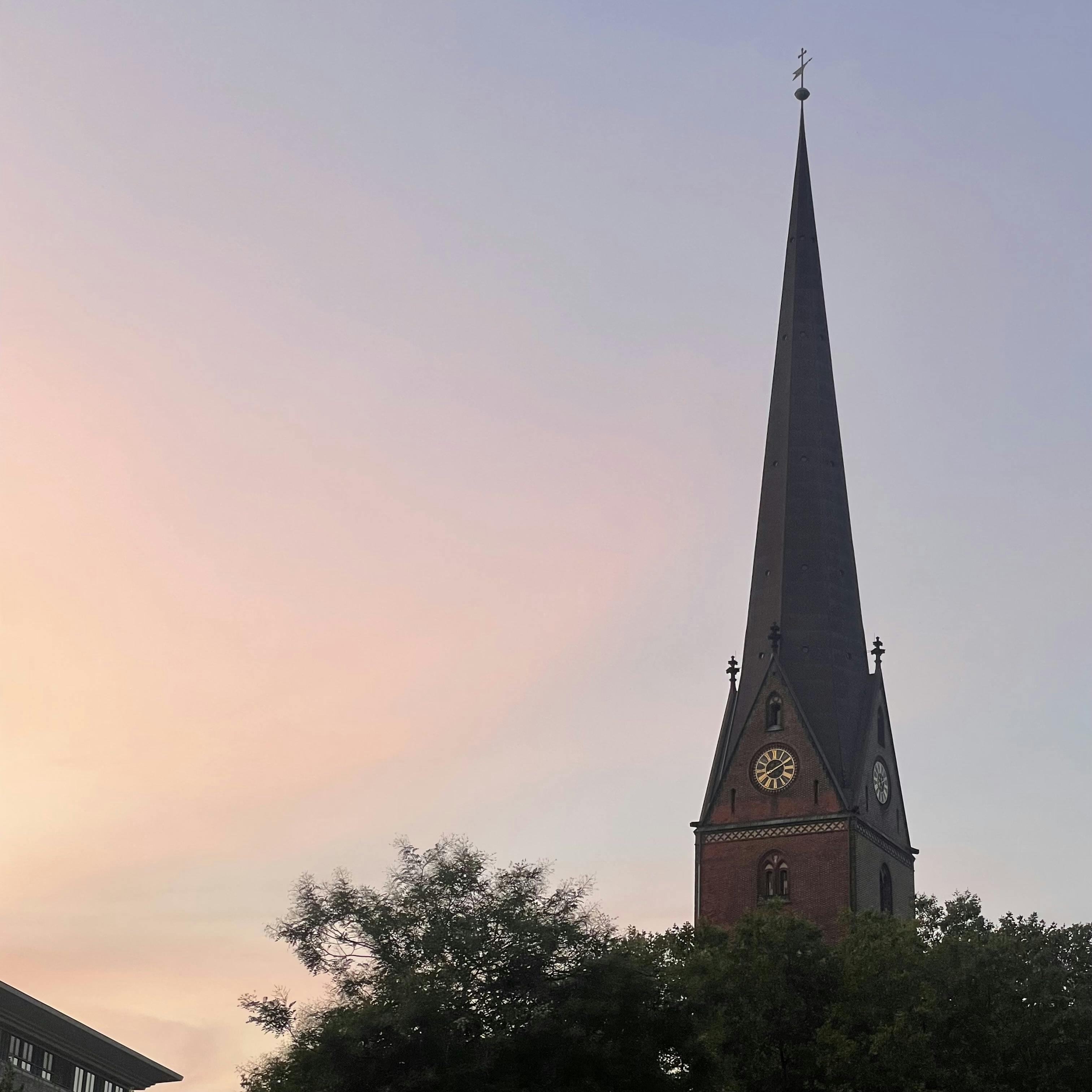 Most Beautiful Church and Hamburg's Beautiful Evening Sun